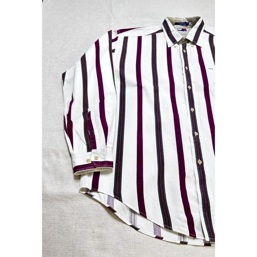 Vintage Tommy Hilfiger Button Up Shirt Men's XL White Purple Striped Long Sleeve